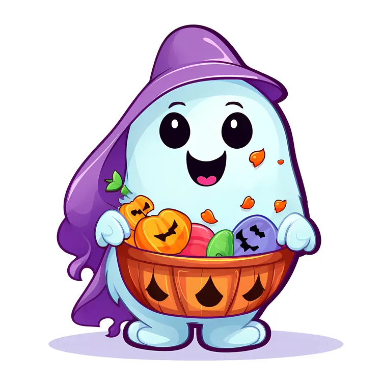 Cute Ghost with Candy Basket for Halloween