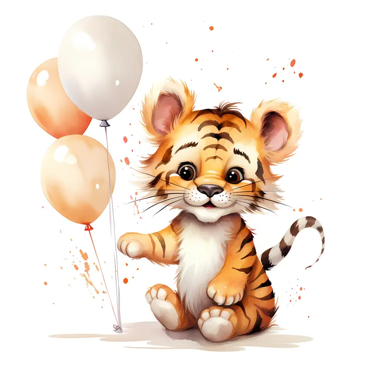 Cute Tiger Cub with Balloons
