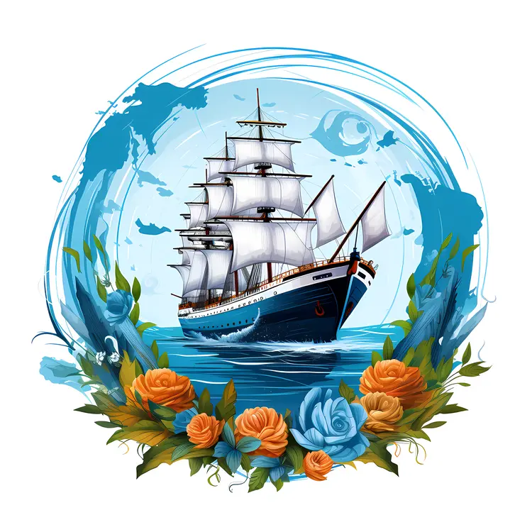 Sailing Ship with Floral Accents