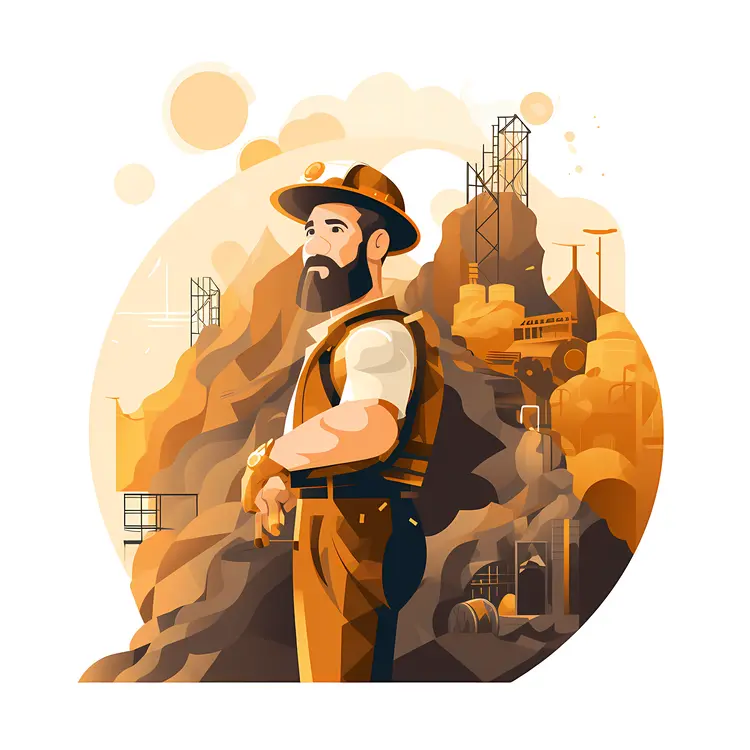 Miner at Mining Site with Mountains