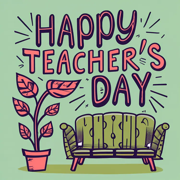 Happy Teacher's Day with Plant and Sofa