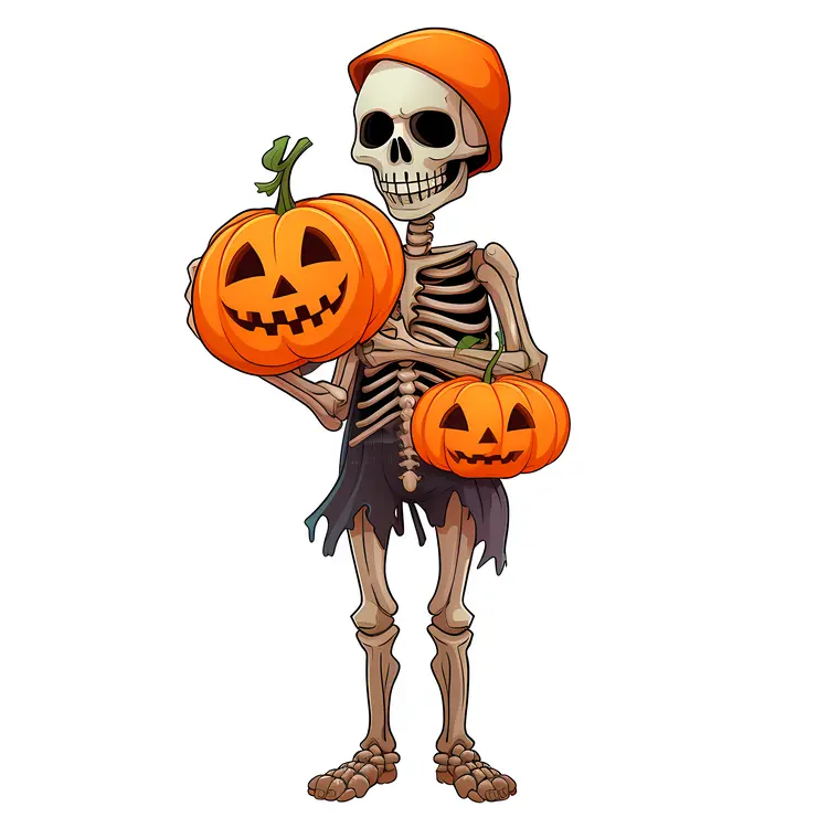 Skeleton Holding Pumpkins for Halloween