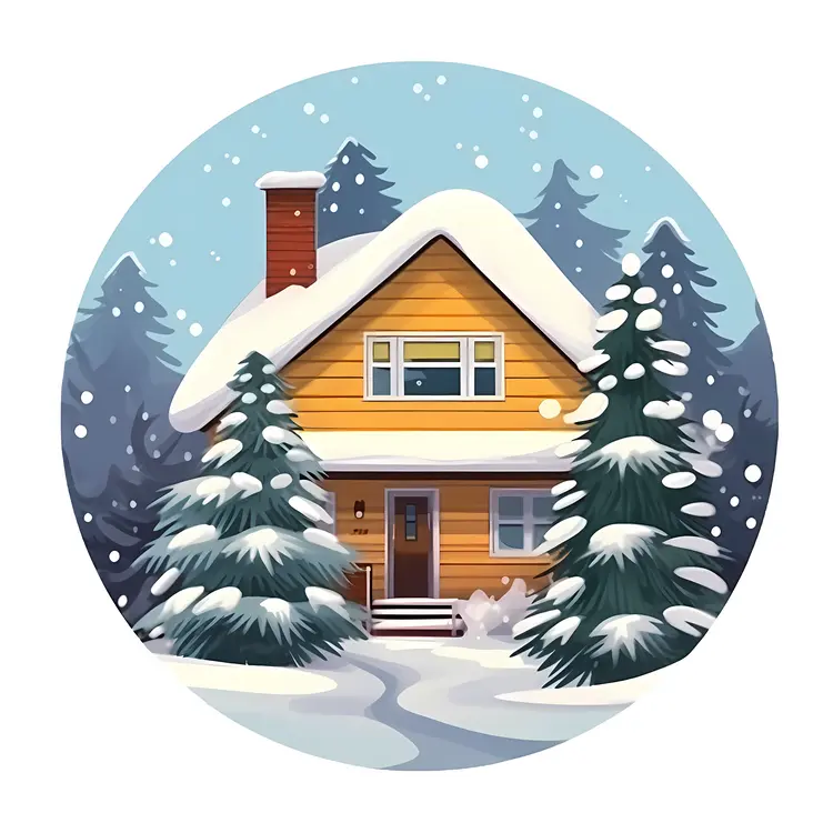 Snowy House in the Forest