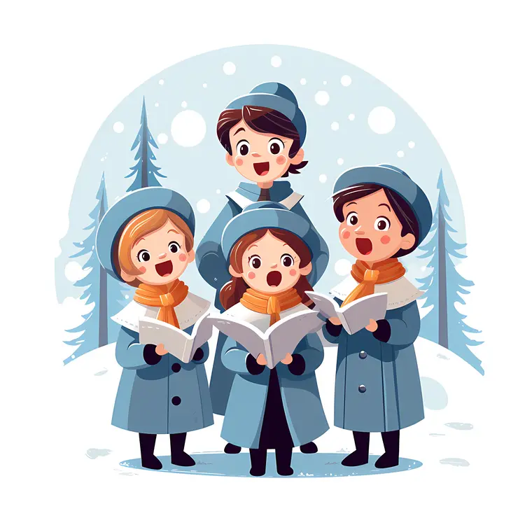 Caroling Children in Winter