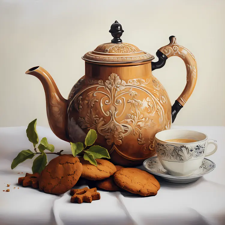 Elegant Tea Set with Cookies