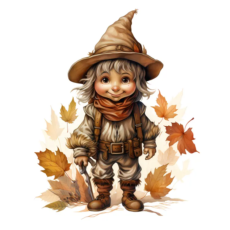 Cute Elf with Autumn Leaves
