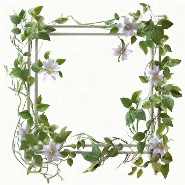 Beautiful Flower Frame with Green Leaves and White Flowers