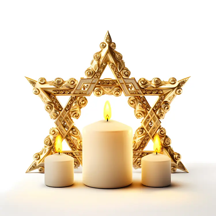 Golden Star and White Candles for Festive Decoration