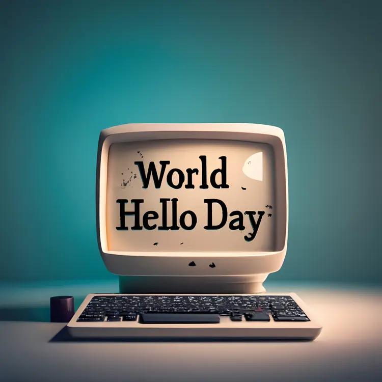 Vintage Computer with World Hello Day