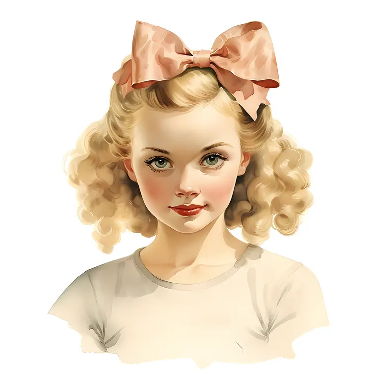 Vintage Woman with Pink Bow