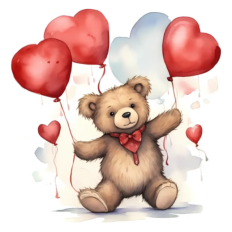 Cute Teddy Bear with Heart Balloons