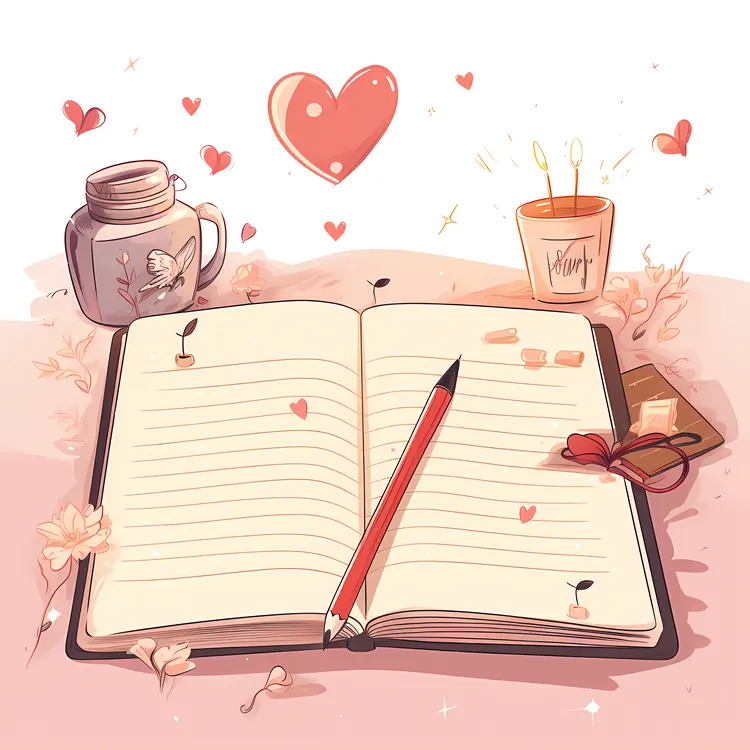 Open Book with Pencil and Heart