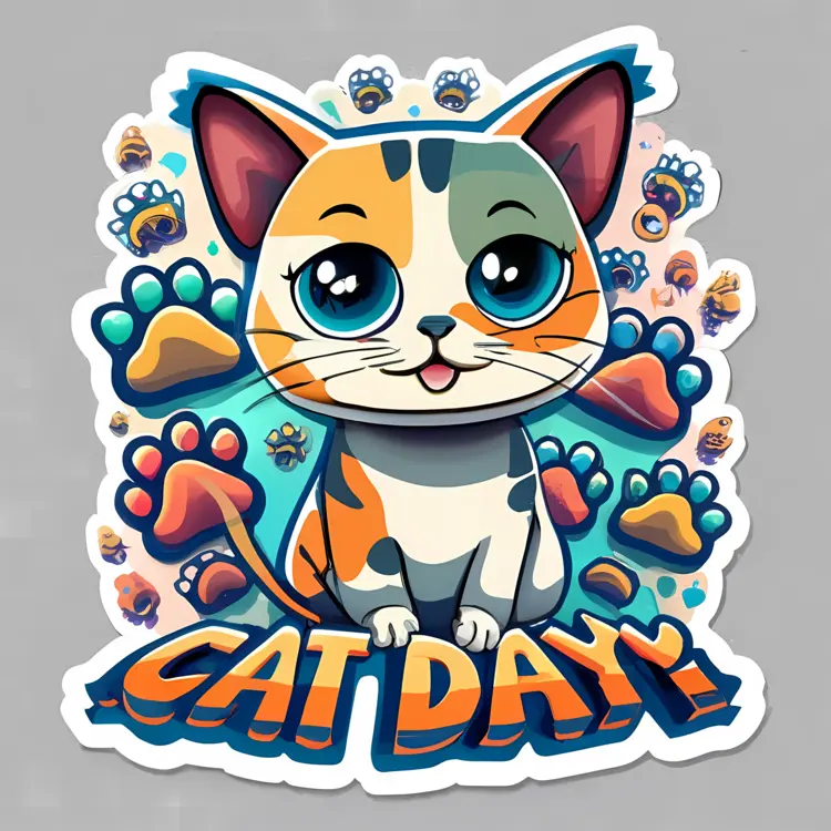 Cute Cat with Paws Celebrating Cat Day