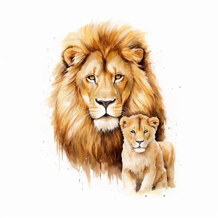 Majestic Lion and Cub Illustration