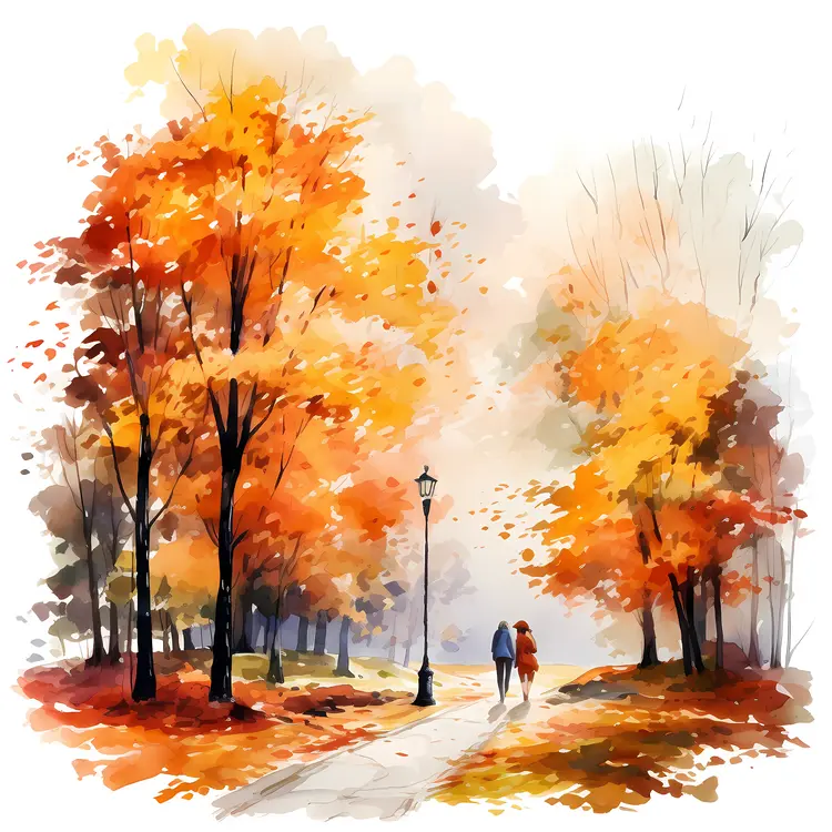Couple Walking in Autumn Park