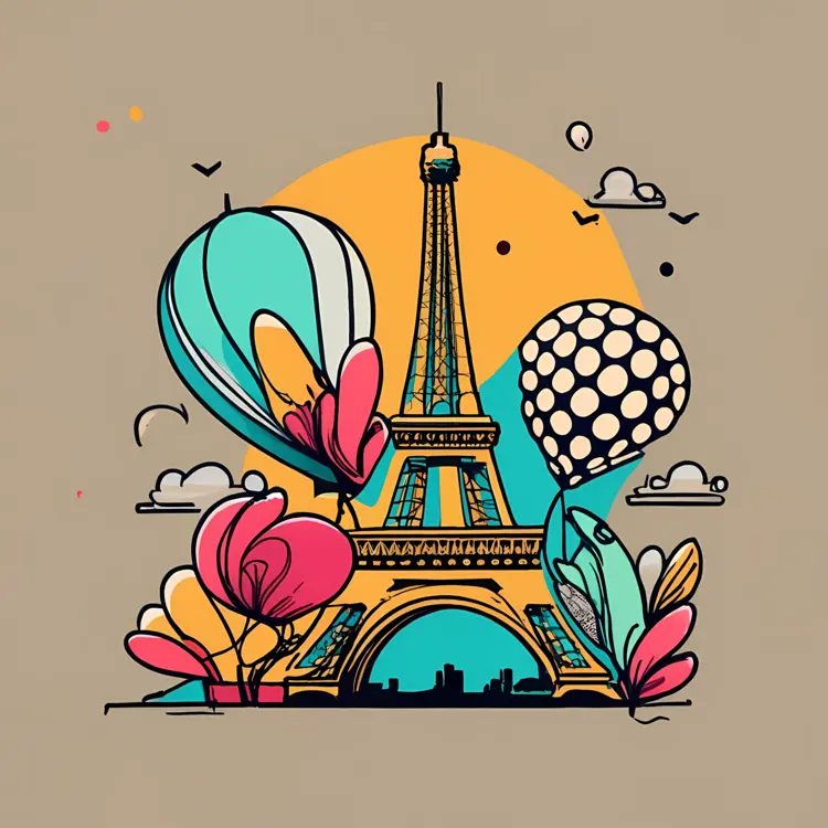 Eiffel Tower with Balloons and Flowers