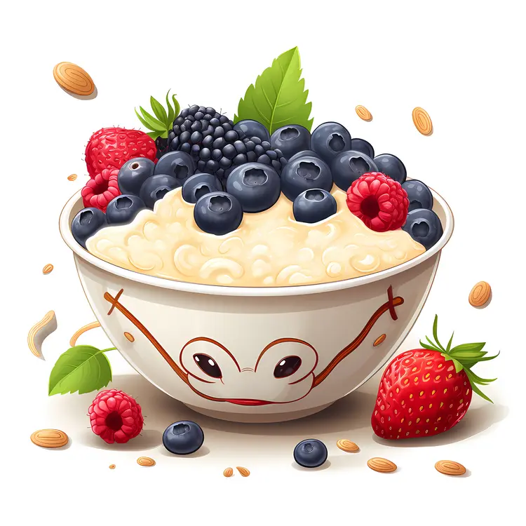 Oatmeal with Berries in a Cute Bowl