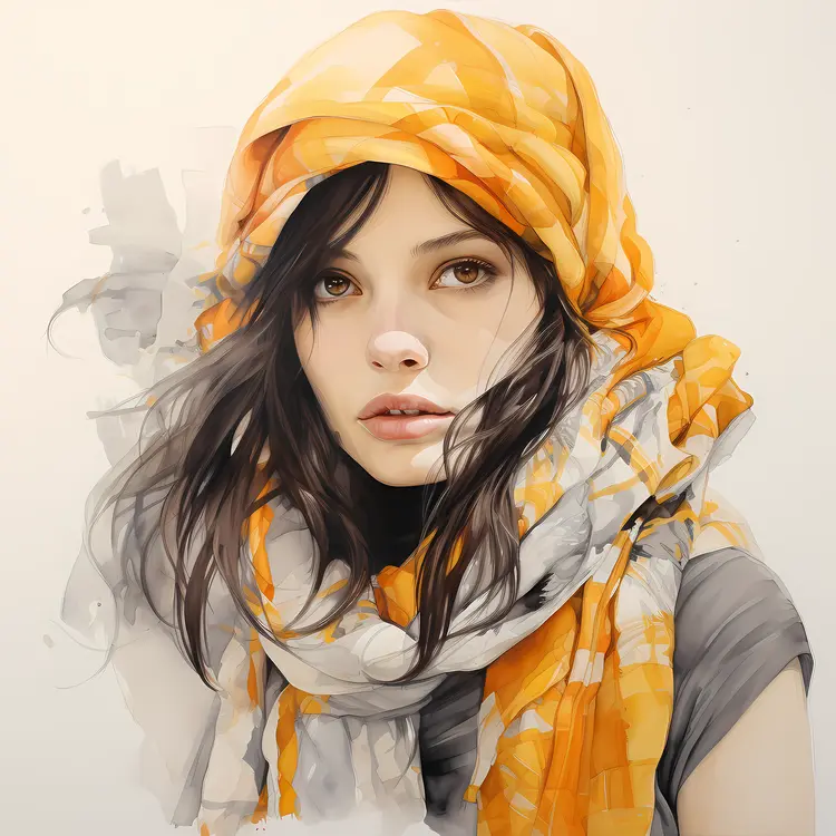 Woman with Orange and Gray Scarf