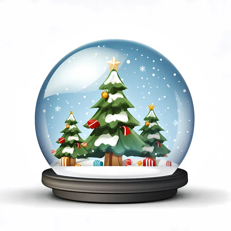Christmas Tree in Snow Globe with Dark Base