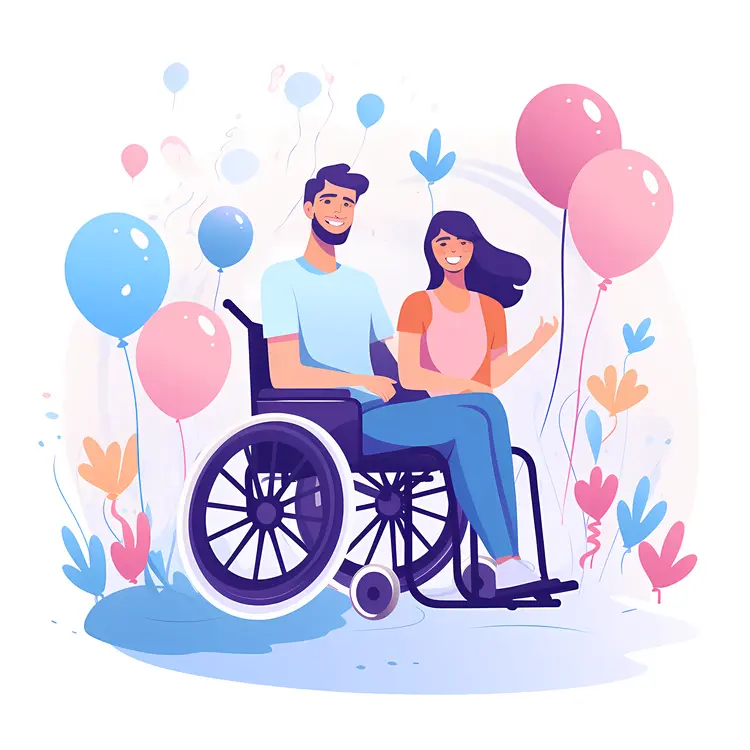 Couple Celebrating with Person in Wheelchair