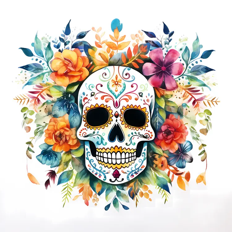 Skull with Floral Background for Day of the Dead