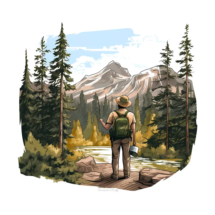 Hiker with Backpack in Mountain Scenery