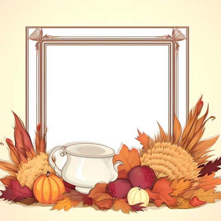 Autumn Frame with Pot and Pumpkins