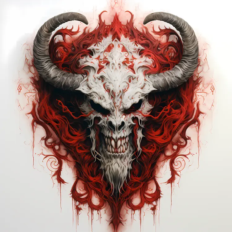 Fiery Demonic Skull with Horns