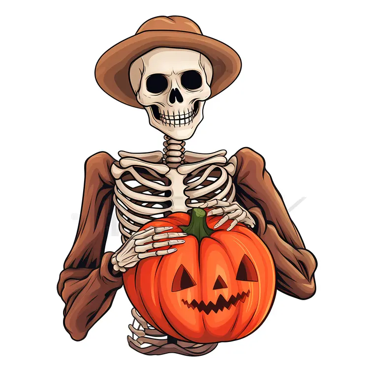 Skeleton Holding Pumpkin for Halloween