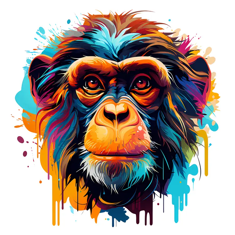 Colorful Monkey with Paint Splashes