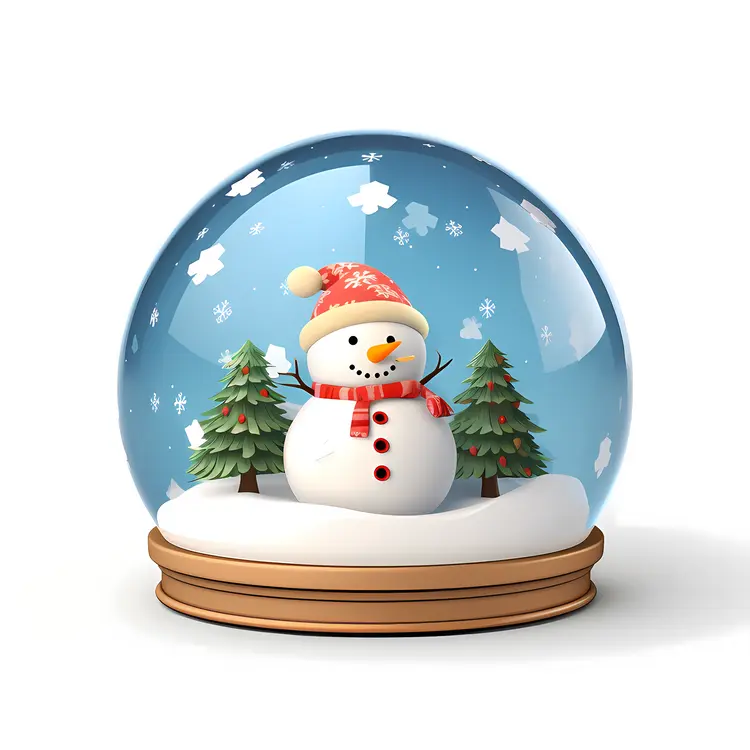 Snowman in Snow Globe with Trees