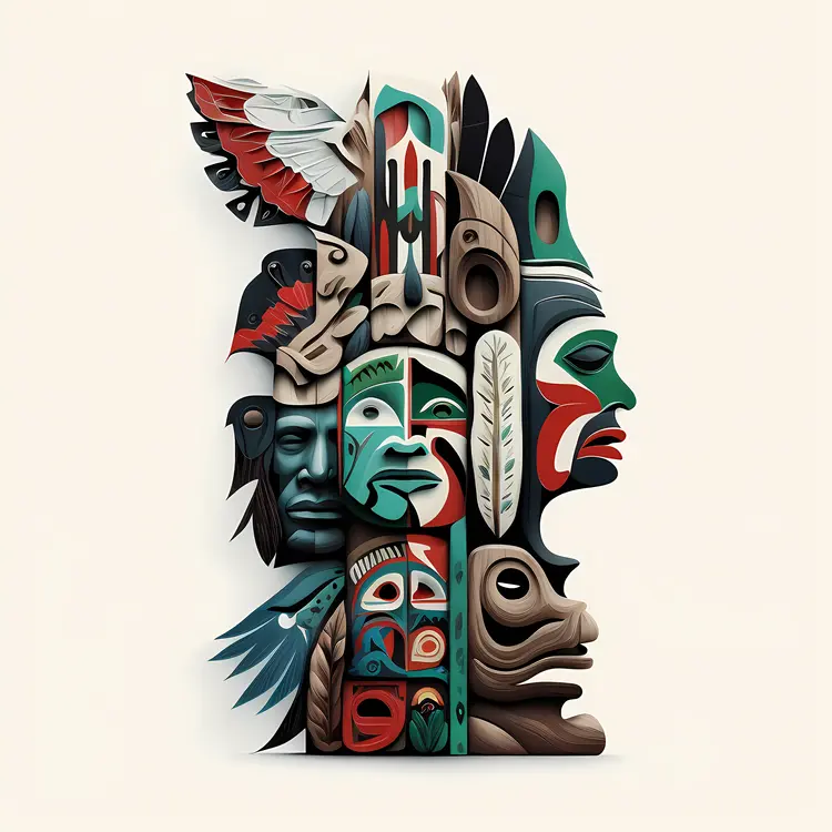 Traditional Native American Totem with Carvings