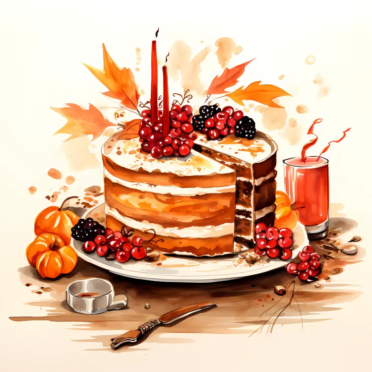 Autumn Cake with Candles and Berries