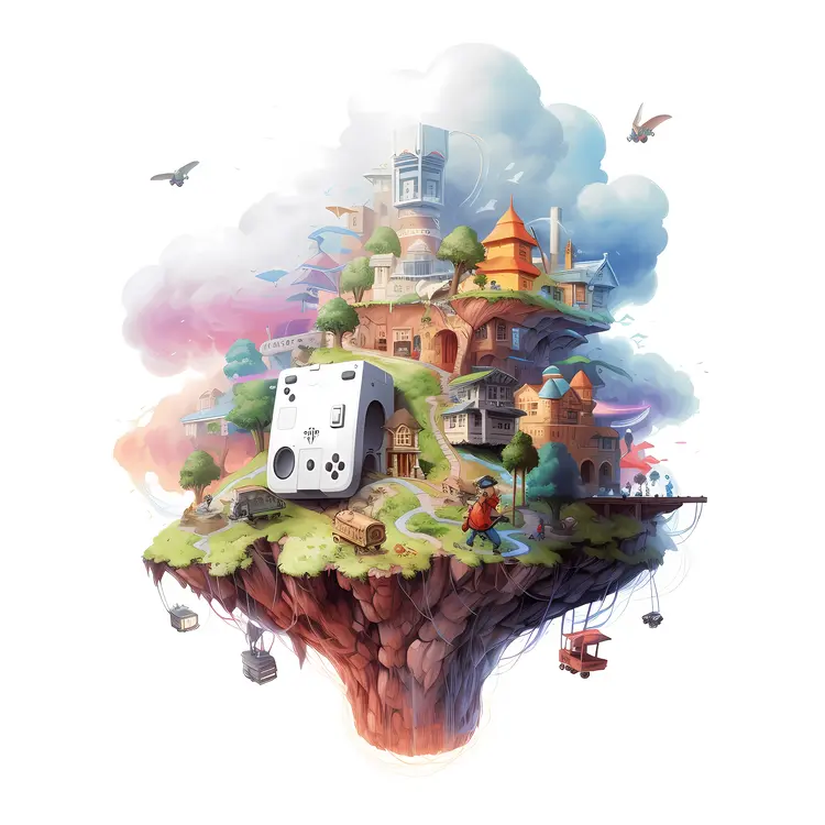 Fantasy Floating Island with Dice and Houses