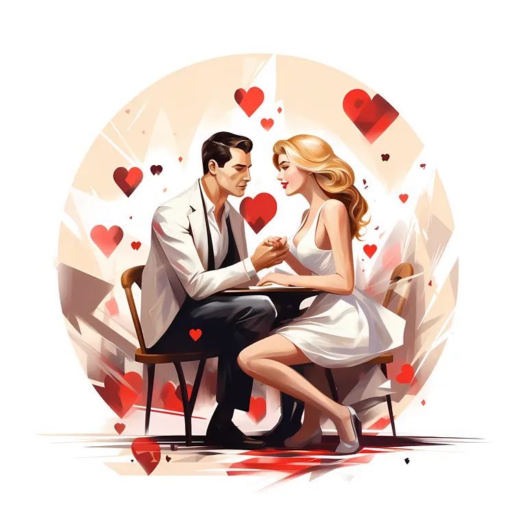 Couple Sitting with Hearts