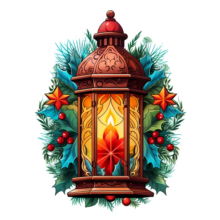 Festive Lantern with Holiday Decorations