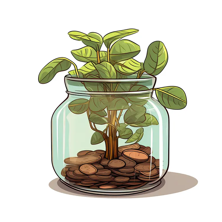 Money Plant Growing in a Jar of Coins