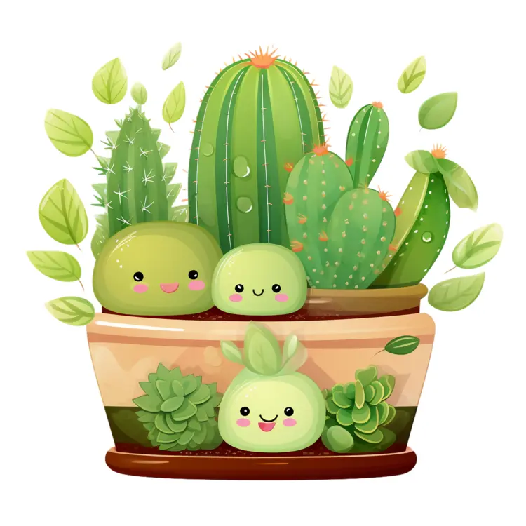 Cute Potted Cacti with Faces