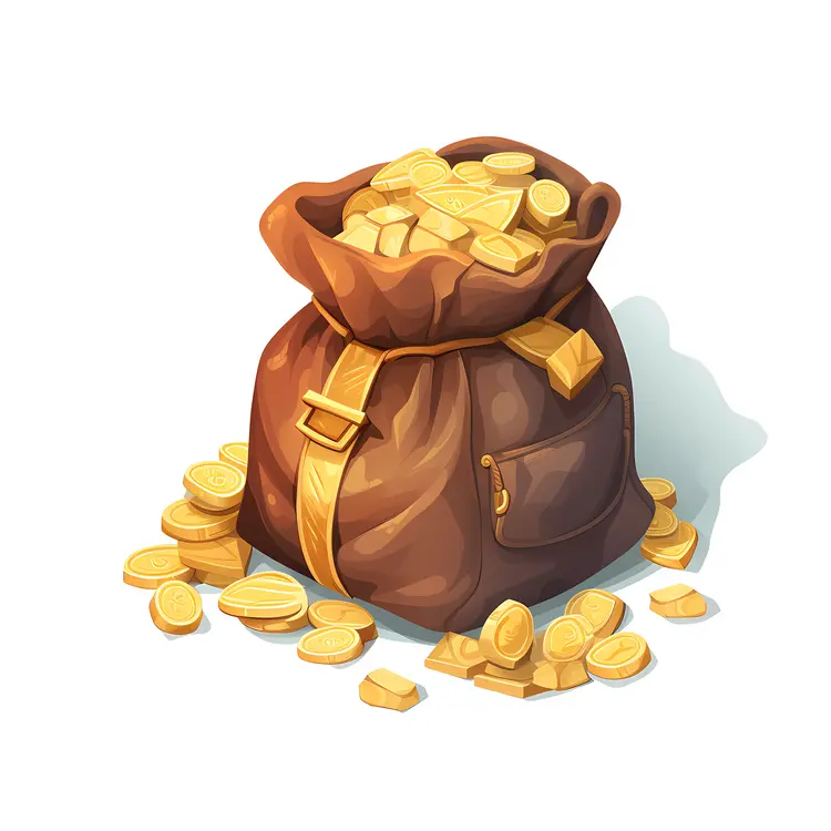 Brown Bag of Gold Coins and Bars