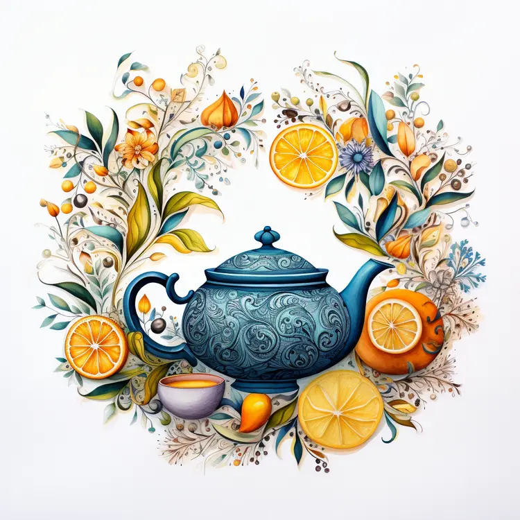 Blue Teapot with Citrus