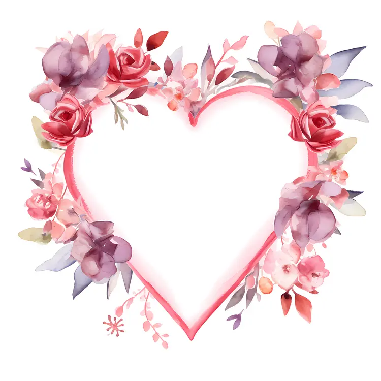 Heart Frame with Pink and Purple Flowers