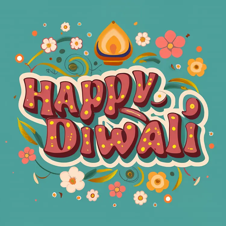 Happy Diwali with Bright Diya and Floral Patterns