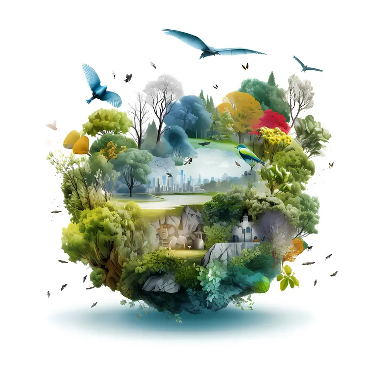 Forest with Birds and Trees
