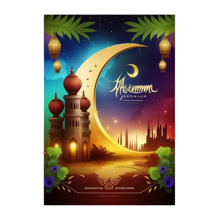 Crescent Moon and Mosque Illustration for Ramadan