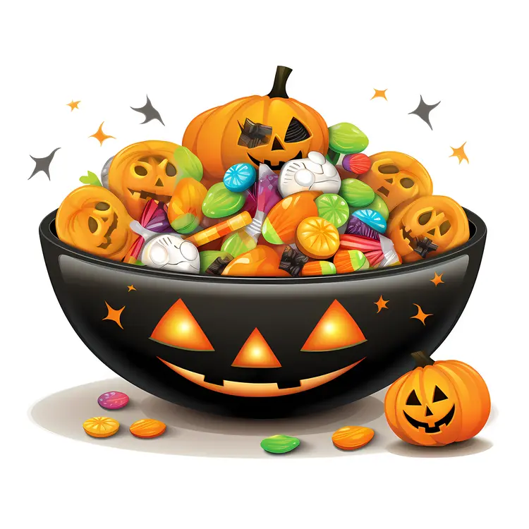 Halloween Candy Bowl with Pumpkins and Sweets