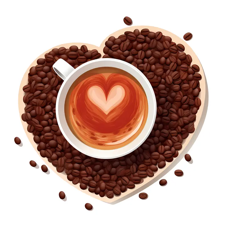 Heart-shaped Coffee Cup with Beans for Valentine's Day