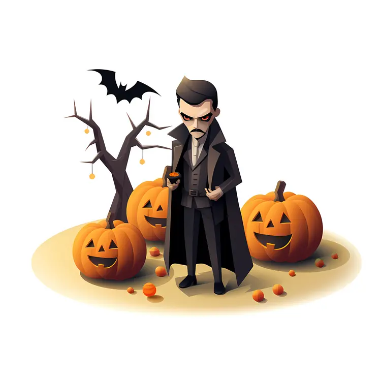 Spooky Vampire with Pumpkins and Bat for Halloween