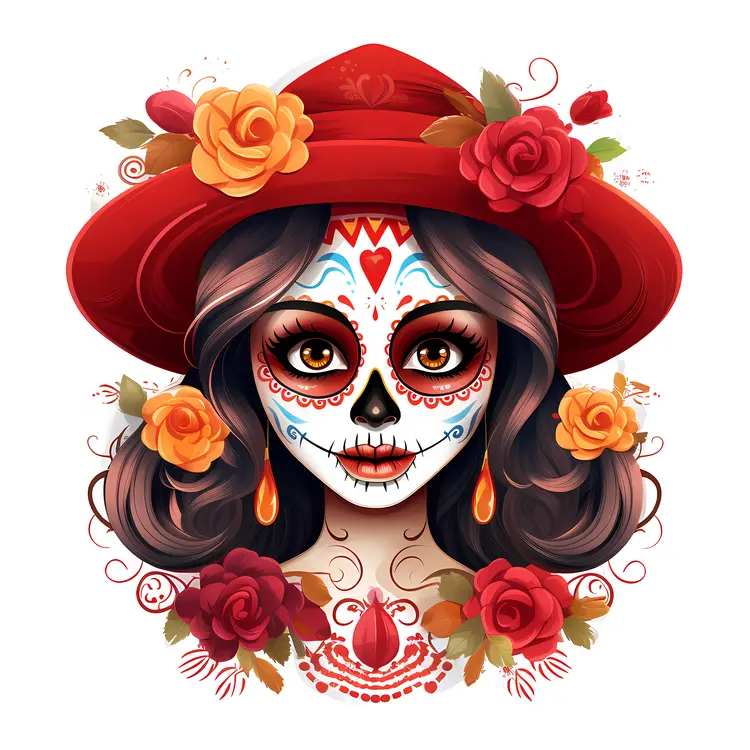 Woman with Red Hat and Face Paint