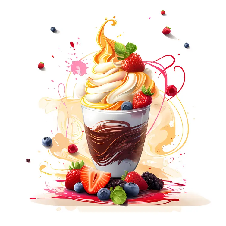 Swirled Ice Cream with Fresh Berries
