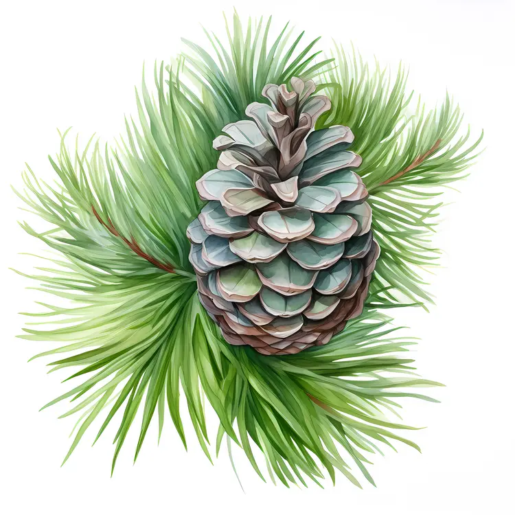 Pine Cone with Green Needles Illustration